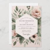 Invitation Blush Watercolor Botanical Wedding (Devant / Derrière)