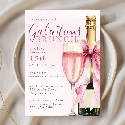 Invitation Blush Watercolor Champagne Galentines Brunch