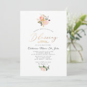 Invitation Blush Watercolor Flowers Faux Gold Blessing (Debout devant)