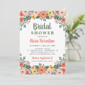 Invitation Blush Whimsical et Fête des mariées Florale Orange (Debout devant)