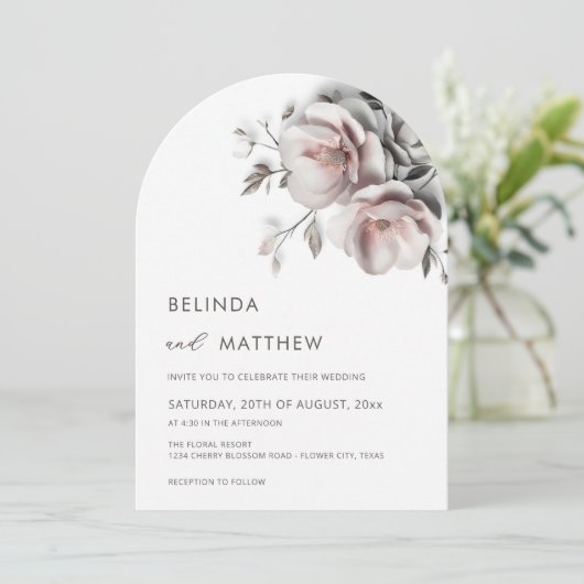 Invitation Blush White 3D Roses Simple Wedding (Debout devant)