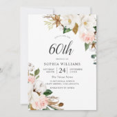 Invitation Blush & White Elegant Flowers 60e fête d'anniversa (Devant)