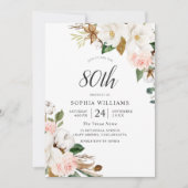 Invitation Blush White Elegant Flowers 80e anniversaire fête (Devant)