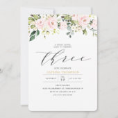 Invitation Blush White Floral & Eucalyptus Girl 3e anniversai (Devant)