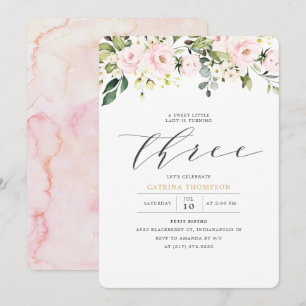 Invitation Blush White Floral & Eucalyptus Girl 3e anniversai