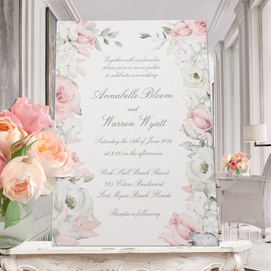 Invitation Blush & White Roses Floral Garden Mariage