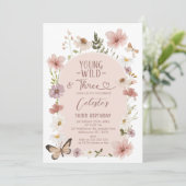 Invitation Blush Wildflower Young Wild Trois 3e Anniversaire (Debout devant)