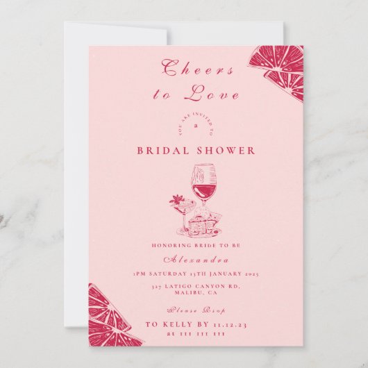 Invitation Blush Wine Citrus Bridal Shower (Devant)