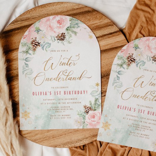Invitation Blush Winter Onederland 1st birthday