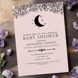 Invitation Blush Witchy Gothic Tarot Card Baby shower fille