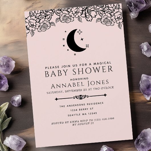 Invitation Blush Witchy Gothic Tarot Card Baby shower fille