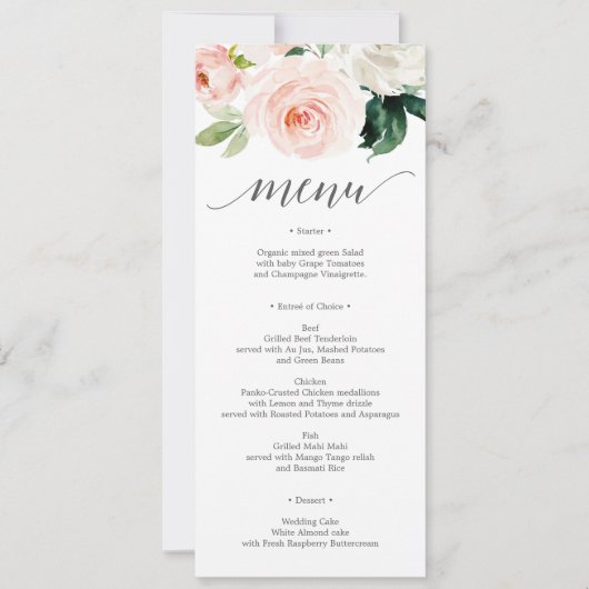 Invitation Blushing Blooms Menu de Mariage - Menus de Mariage (Devant)