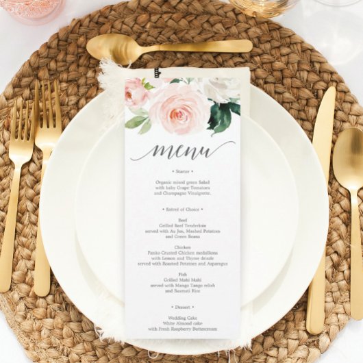 Invitation Blushing Blooms Menu de Mariage - Menus de Mariage