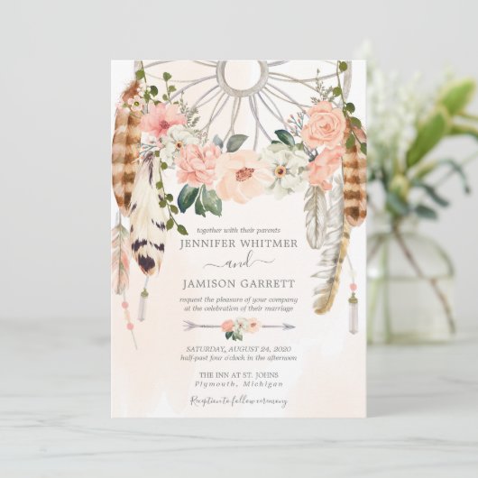 Invitation Blushing Dream Boho Dreamcatcher Mariage (Debout devant)