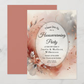 Invitation Blushing Petals Silver Swirls Housewarming Party (Devant / Derrière)