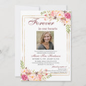 Invitation BlushPink Boho Gold Memorial Service Funeral Photo (Devant)