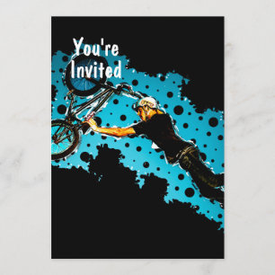 Invitation BMX Flying Stunt of Black and Blue Dots Black Bk