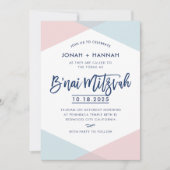 Invitation B'NAI MITZVAH modern minimal script blue pink (Devant)