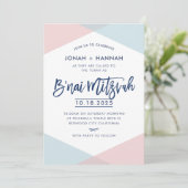 Invitation B'NAI MITZVAH modern minimal script blue pink (Debout devant)