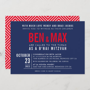 Invitation B'NAI MITZVAH moderne en gras bloc large marine bl