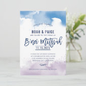 Invitation B'NEI MITZVAH écrit à la main bleu & violet aquare (Debout devant)