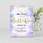 Invitation B'not Mitzvah Moderne Gold Foil Purple Aquarelle (Debout devant)