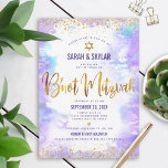 Invitation B'not Mitzvah Moderne Gold Foil Purple Aquarelle<br><div class="desc">Soyez fier, réjouissez-vous et présentez cette étape importante de votre B’not Mitzvahs préféré! Envoyez cette invitation étonnante, moderne, personnalisée pour un événement à retenir. Un arrière - plan d'aquarelle mauve, Star of David, et des points de confettis de parties scintillant, superposent un faux script de calligraphie en faux feuille d'or...</div>