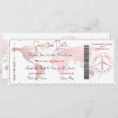 Invitation Boarding Pass Save the Date, Blush World Map (Devant / Derrière)