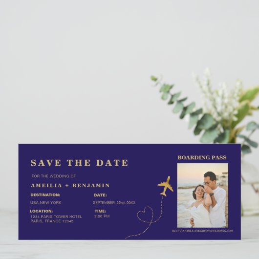 Invitation Boarding Pass Save the Date | Destination Wedding (Debout devant)
