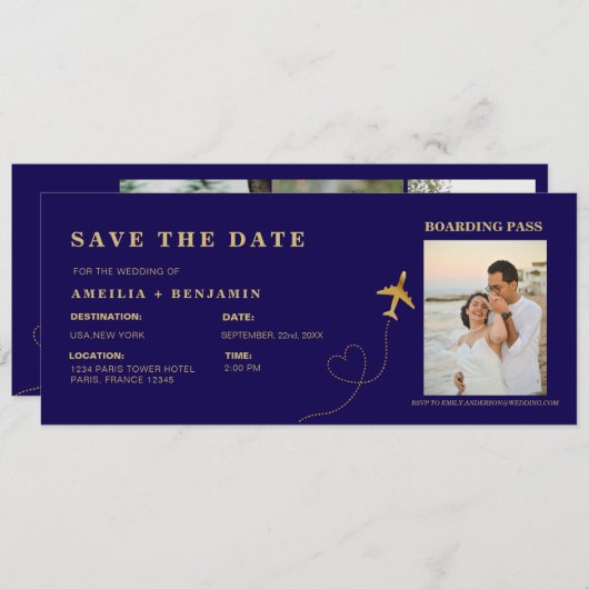 Invitation Boarding Pass Save the Date | Destination Wedding (Devant / Derrière)