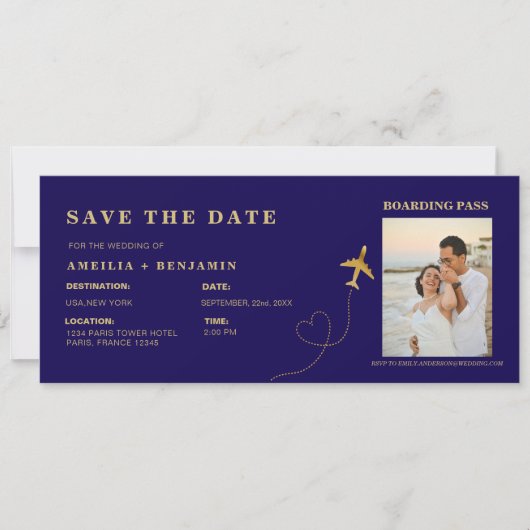 Invitation Boarding Pass Save the Date | Destination Wedding (Devant)