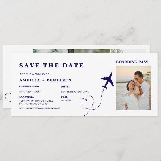 Invitation Boarding Pass Save the Date | Destination Wedding  (Devant / Derrière)