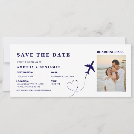 Invitation Boarding Pass Save the Date | Destination Wedding  (Devant)
