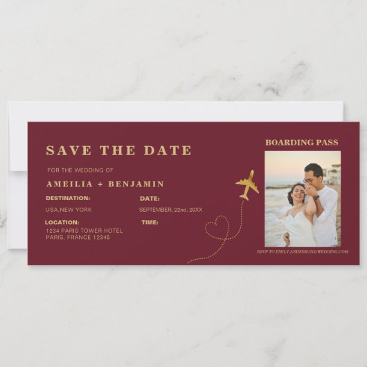 Invitation Boarding Pass Save the Date | Destination Wedding  (Devant)