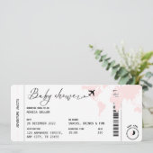 Invitation Boarding Pass Voyage Moderne Baby shower fille ros (Debout devant)