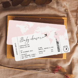 Invitation Boarding Pass Voyage Moderne Baby shower fille ros