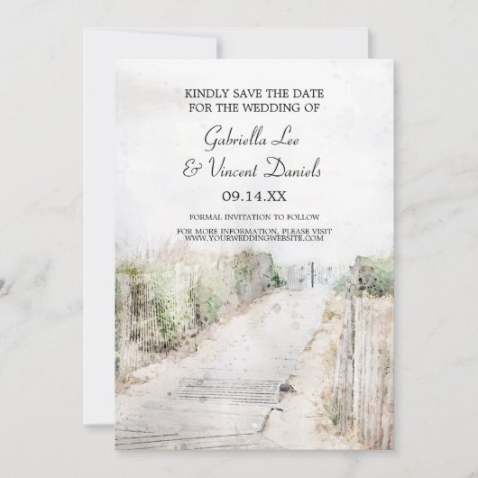 Invitation Boardwalk en bois à la plage Mariage Enregistrer l (Devant)