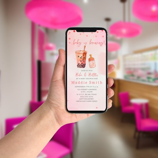 Invitation Boba & Bouteilles Baby est en train de brasser Bub