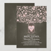 Invitation bocal de mason à fleurs rustique rose nuptiale (Devant / Derrière)