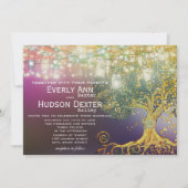 Invitation Bocal en forêt conte de fées mariage violet et or (Devant)