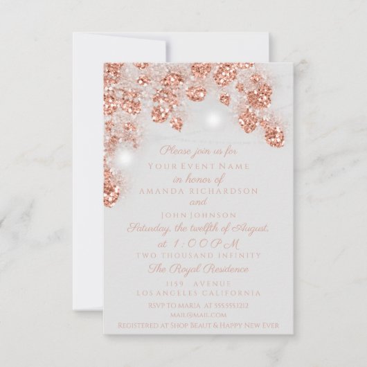 Invitation Bocaux de Lumière de Mariage Rustiques Rose Doré G (Devant)