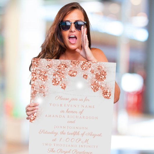 Invitation Bocaux de Lumières de Mariage Rustiques Rose Doré