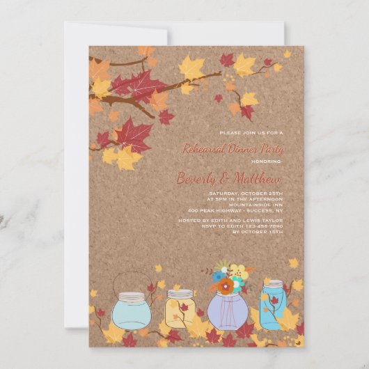 Invitation bocaux Mason automne rustique (Devant)