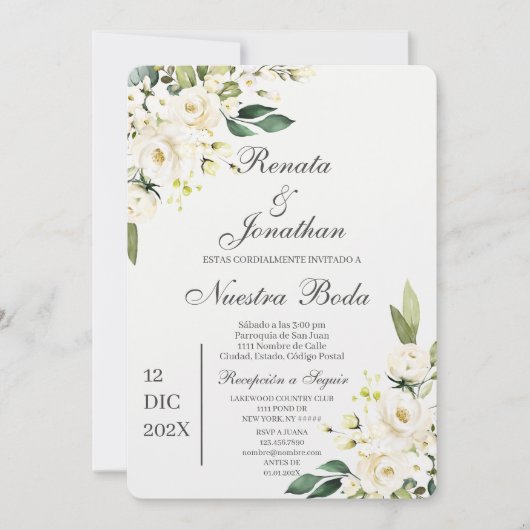 Invitation Boda blanche en español (Devant)