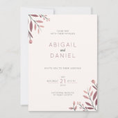 Invitation Boda boho chic hojas y ramas rojas (Devant)