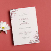 Invitation Boda boho chic hojas y ramas rojas