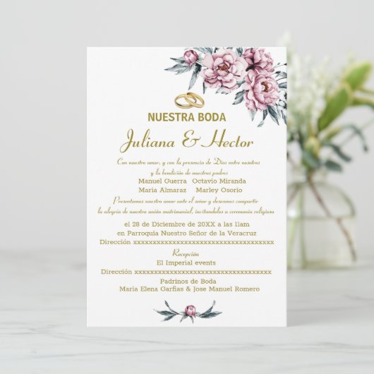 INVITATION BODA DE NUESTRA DE ROSE FLORALE (Debout devant)