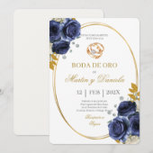 Invitation Boda de oro con boho azul (Devant / Derrière)