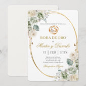 Invitation Boda de oro con boho blanco (Devant / Derrière)