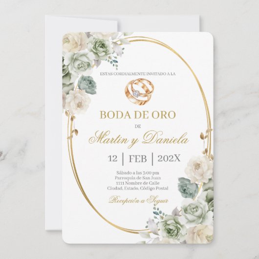 Invitation Boda de oro con boho blanco (Devant)